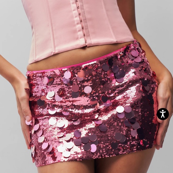 Danielle Guizio Low Rise Paillette Skirt - Pink - Picture 7 of 11